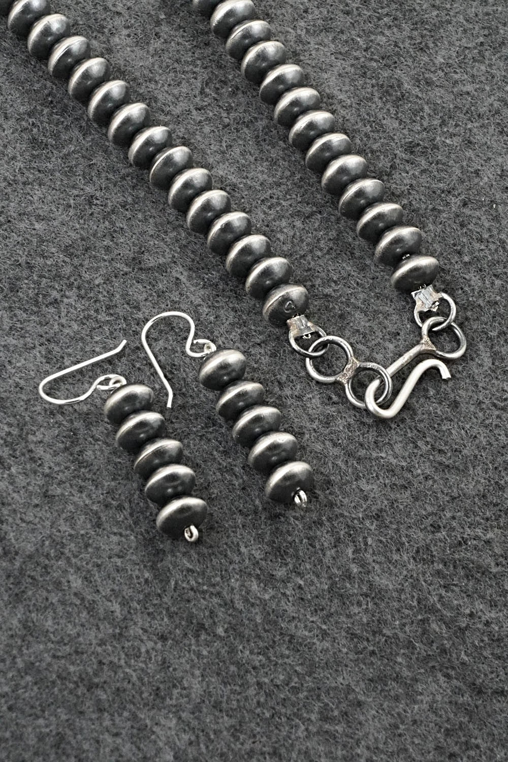 Sterling Silver Navajo Pearl Necklace & Earrings Set - Crystal Haley