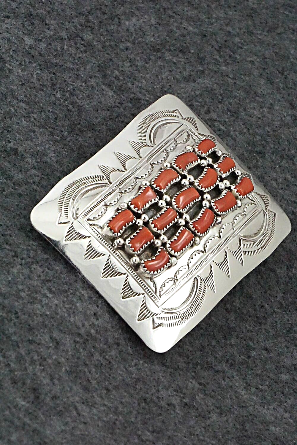 Coral & Sterling Silver Belt Buckle - David Segar