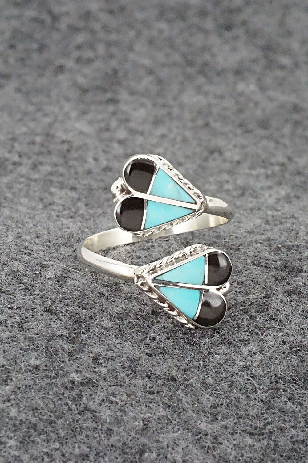 Turquoise, Onyx & Sterling Silver Ring - Velda Nastacio - Size 8.5 Adj.