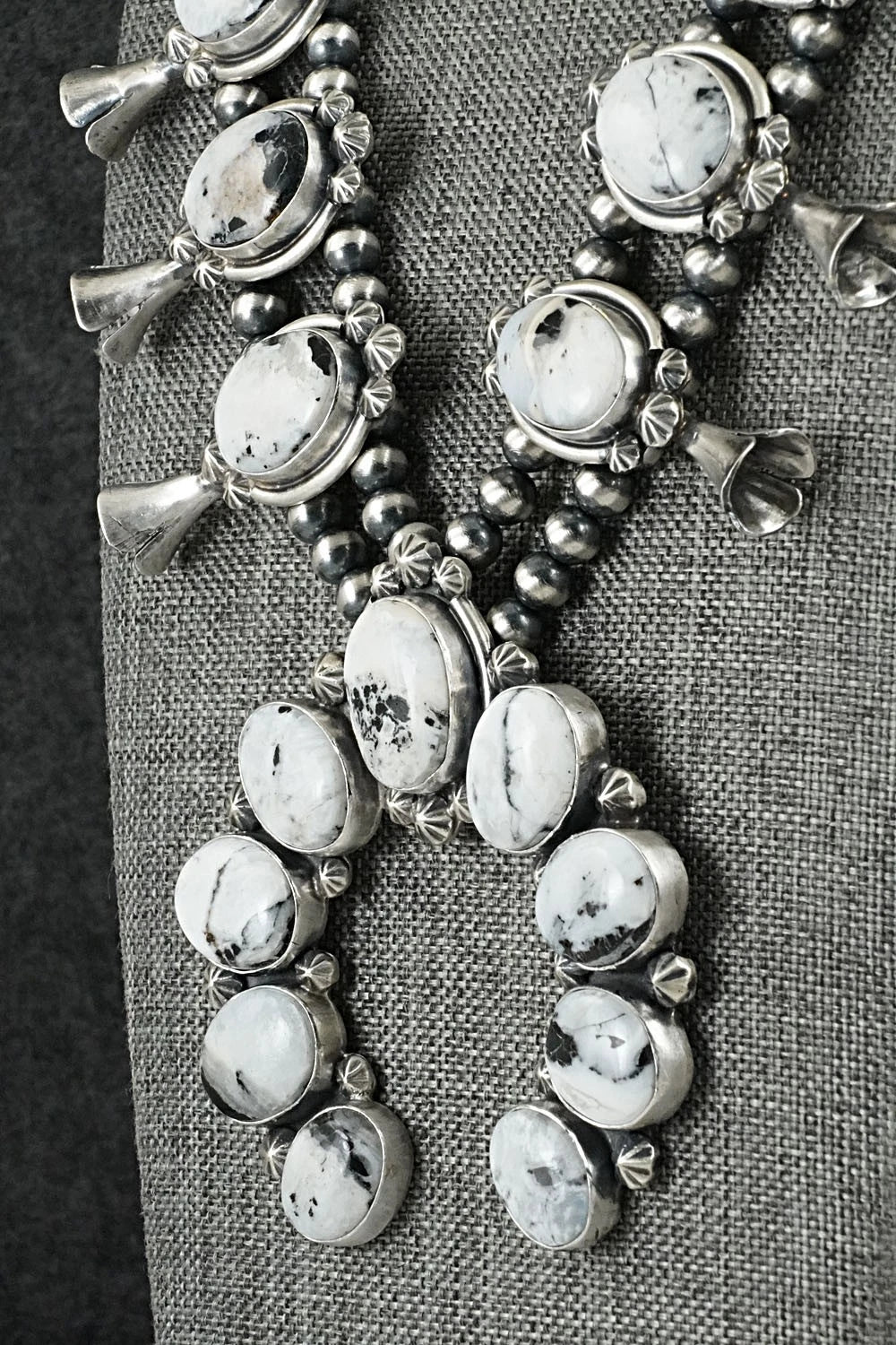 White Buffalo & Sterling Silver Squash Blossom Set - Darrin Livingston