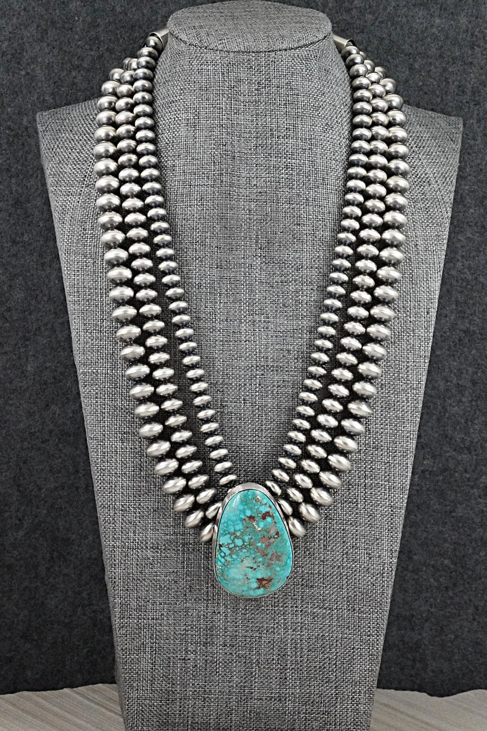 Turquoise & Sterling Silver Navajo Pearl Necklace - Gruber & Halwood