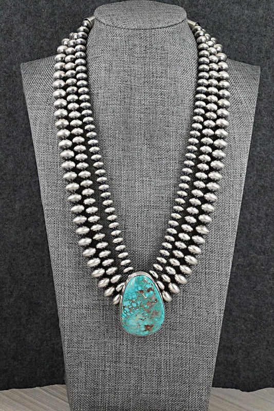 Turquoise & Sterling Silver Navajo Pearl Necklace - Gruber & Halwood