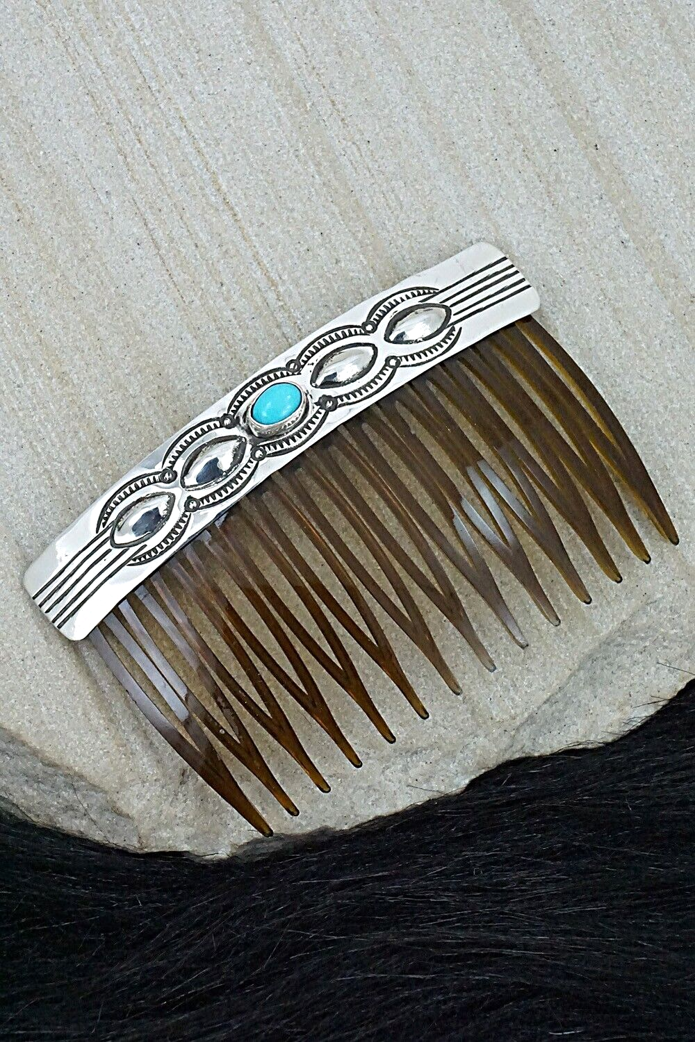 Turquoise & Sterling Silver Hair Combs - Jennie Blackgoat