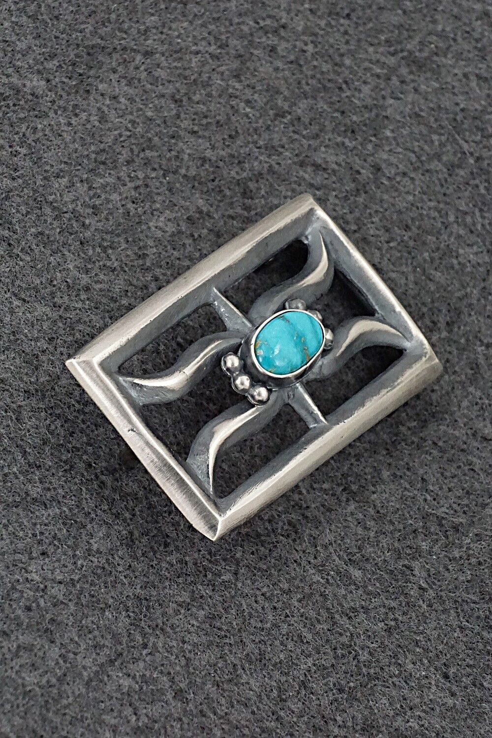 Turquoise & Sterling Silver Belt Buckle - Harrison Bitsue