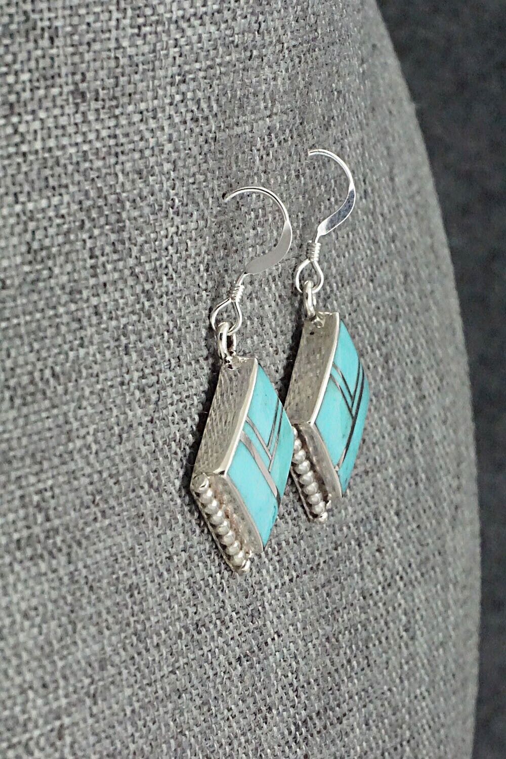 Turquoise & Sterling Silver Inlay Earrings - James Manygoats