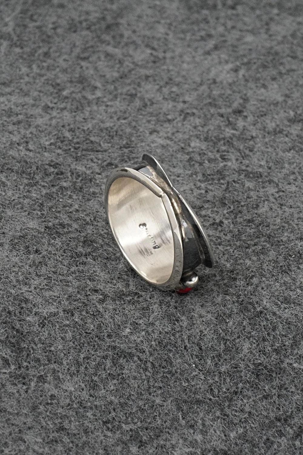 Turquoise, Coral & Sterling Silver Ring - Paul Largo - Size 9