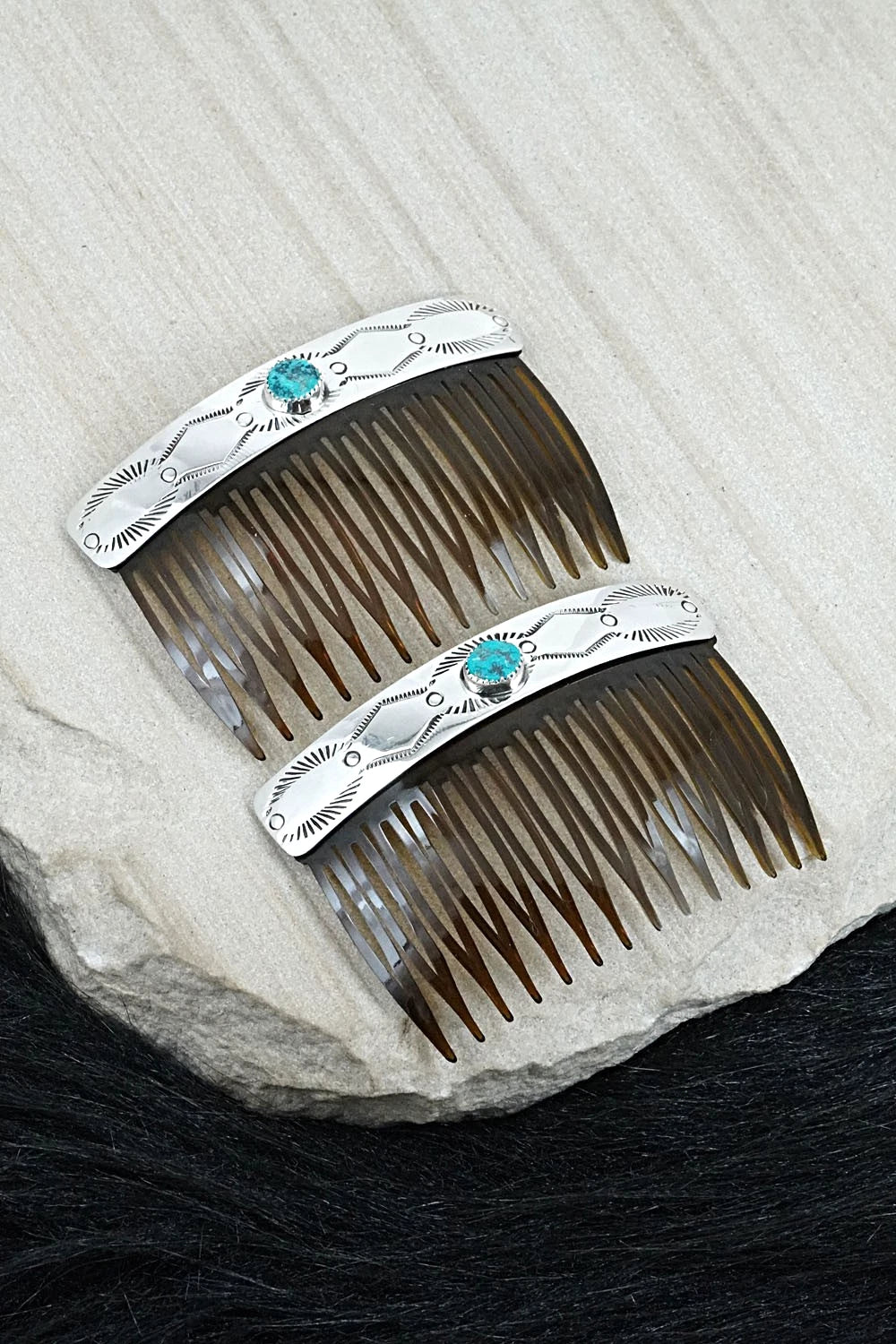 Turquoise & Sterling Silver Hair Combs - Jolene Begay