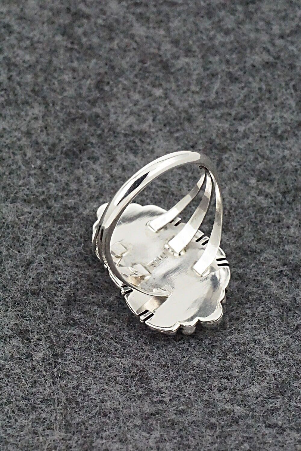 White Buffalo, Onyx, Opalite & Sterling Silver Ring - James Manygoats - Size 8