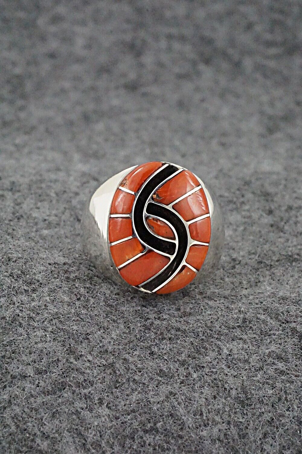 Coral & Sterling Silver Inlay Ring - Amy Wesley - Size 9.5