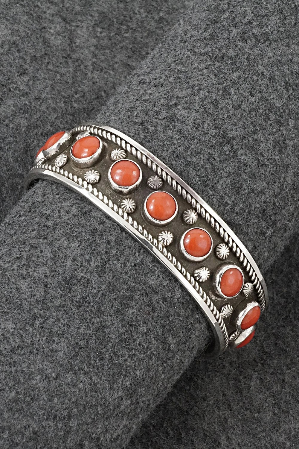 Coral & Sterling Silver Bracelet - Adrian Yazzie