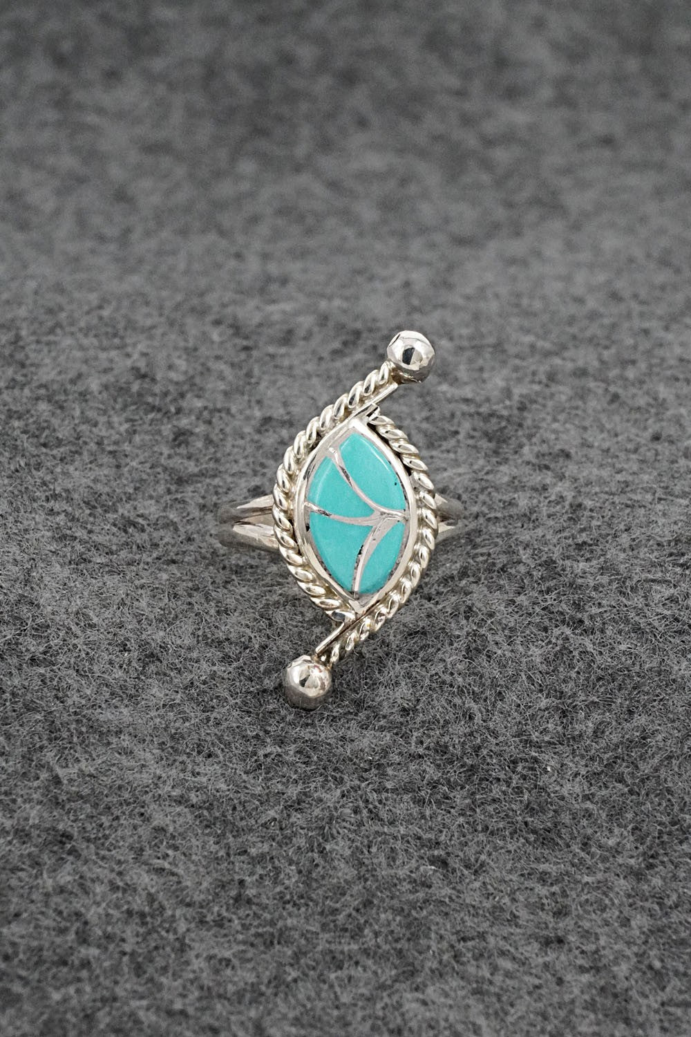 Turquoise & Sterling Silver Inlay Ring - Carlen Seoutewa - Size 6.5