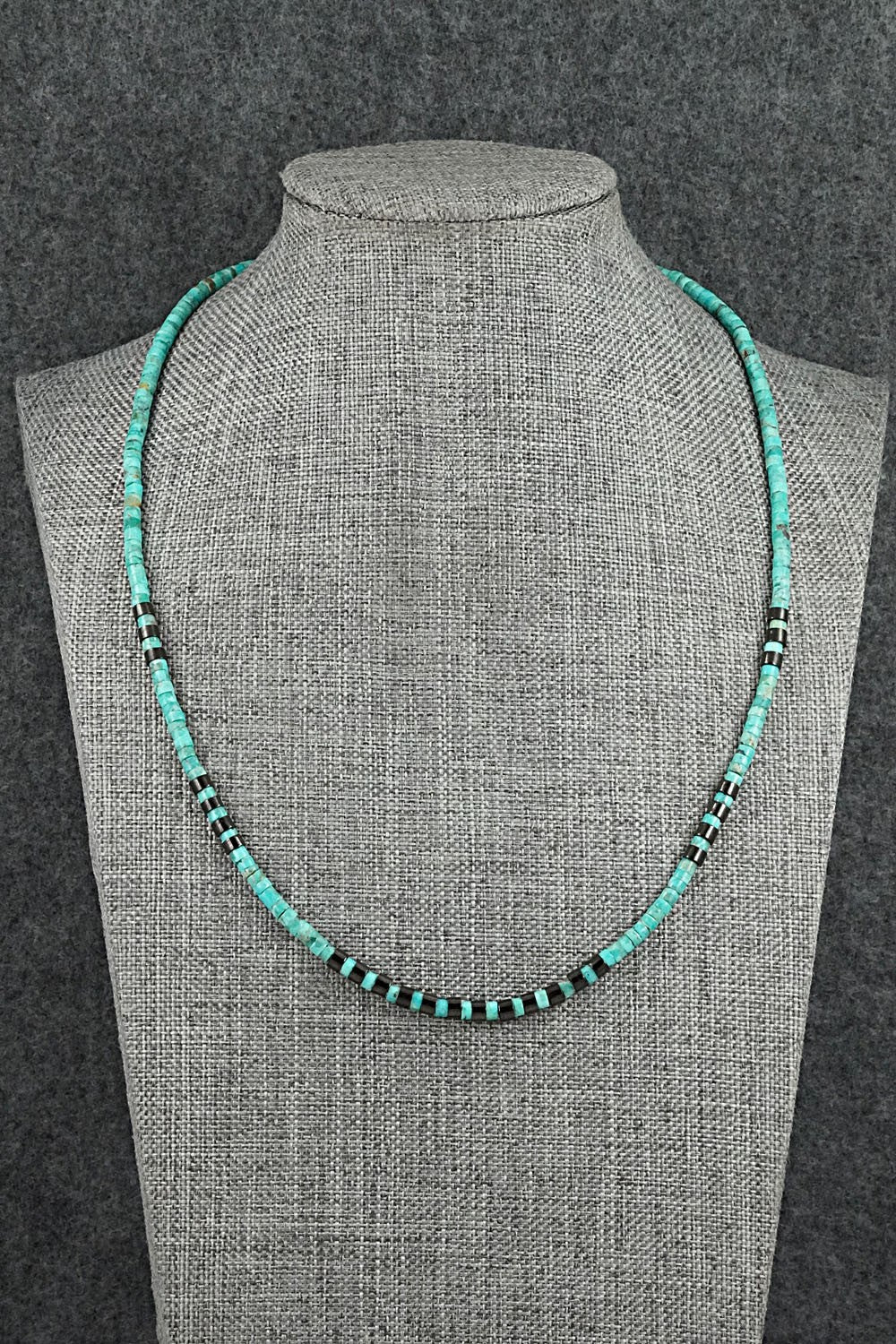 Turquoise, Onyx & Sterling Silver Necklace 19" - Helen Tsosie