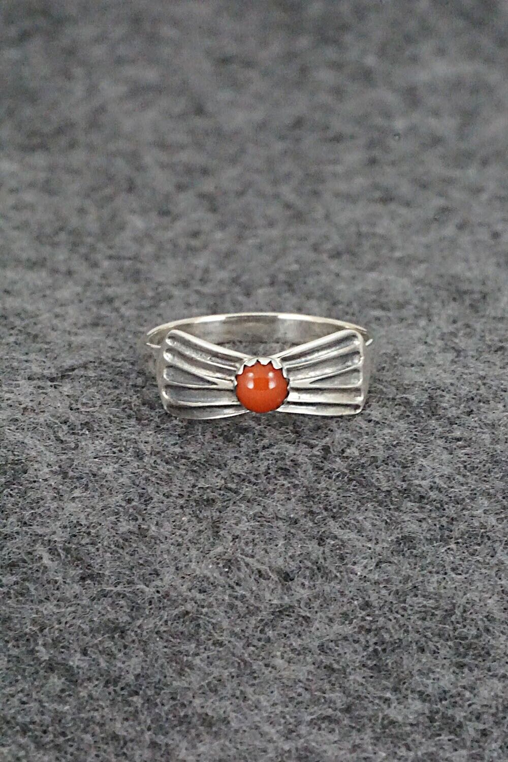 Coral and Sterling Silver Ring - Lee Shorty - Size 6.75
