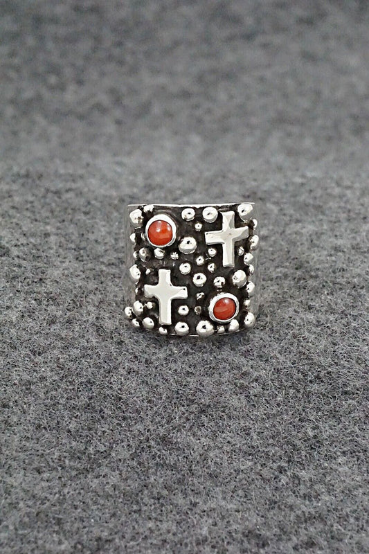 Coral and Sterling Silver Ring - Raymond Coriz - Size 7.5