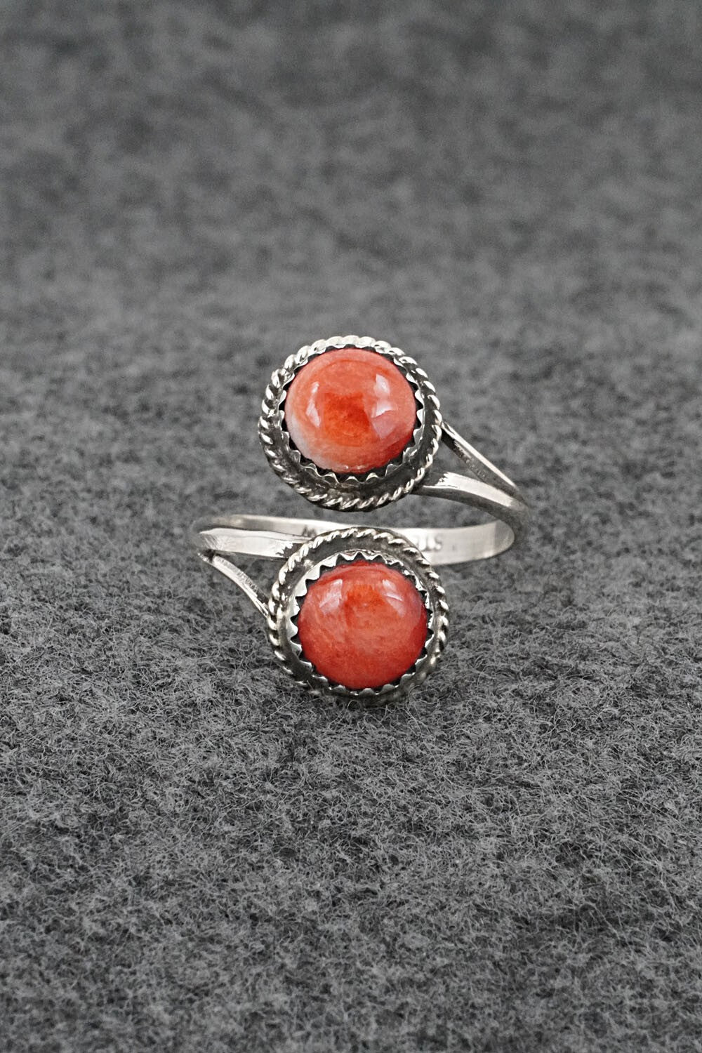 Spiny Oyster & Sterling Silver Ring - Esther White - Size 7 Adj.