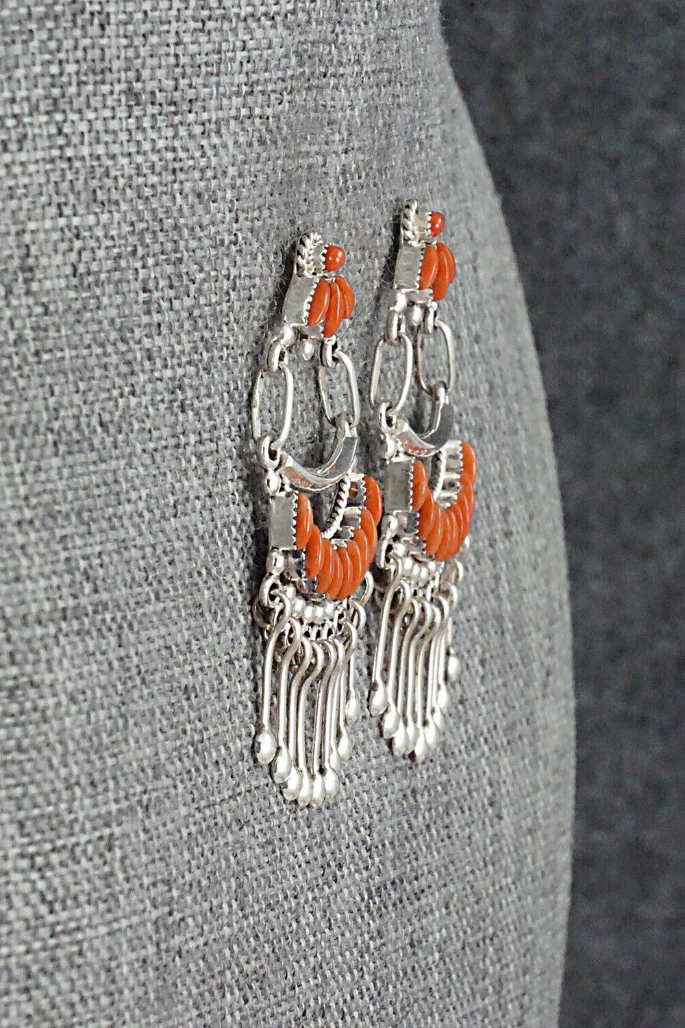 Coral & Sterling Silver Earrings - Stewart Natewa