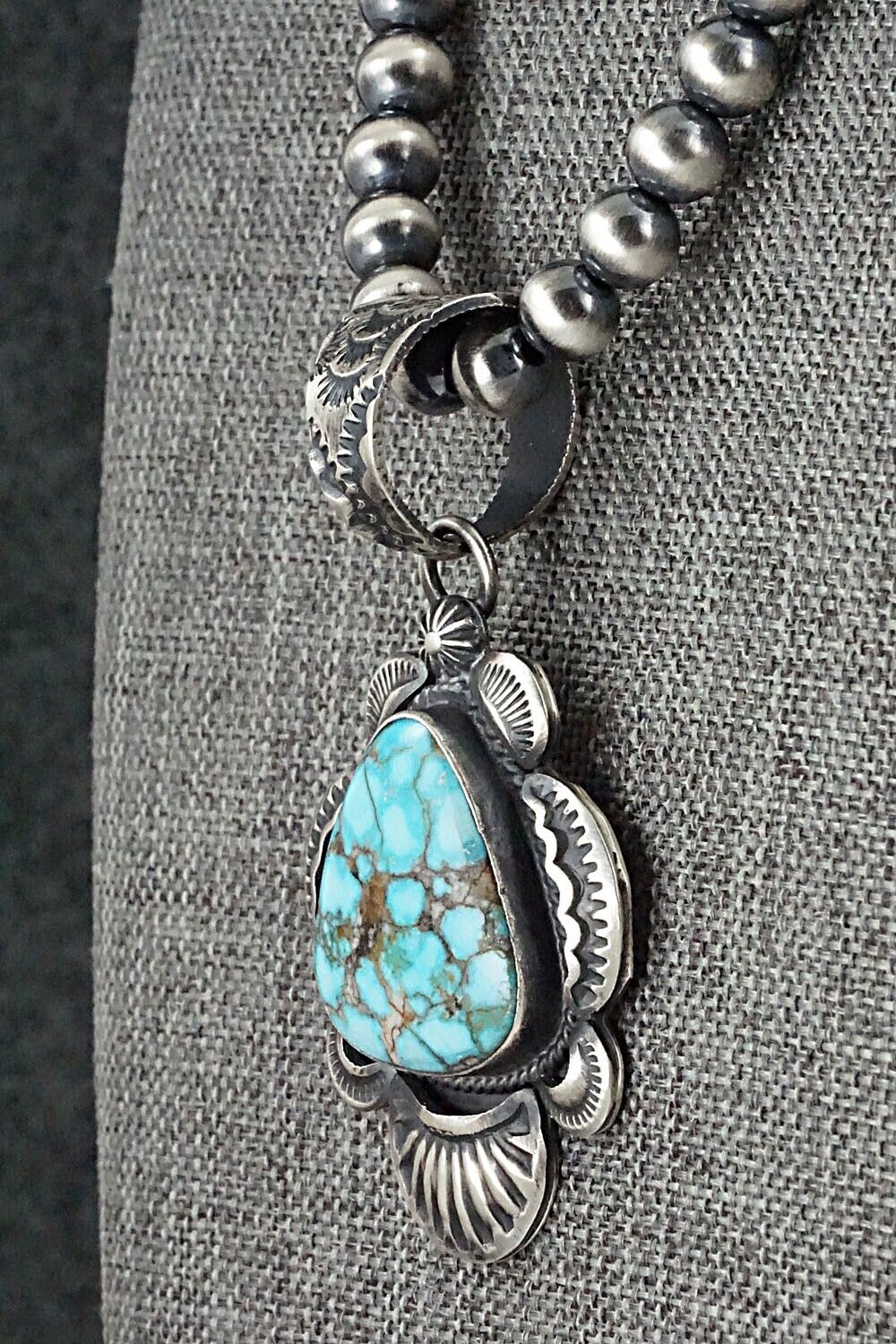 Turquoise and Sterling Silver Necklace - Gilbert Tom