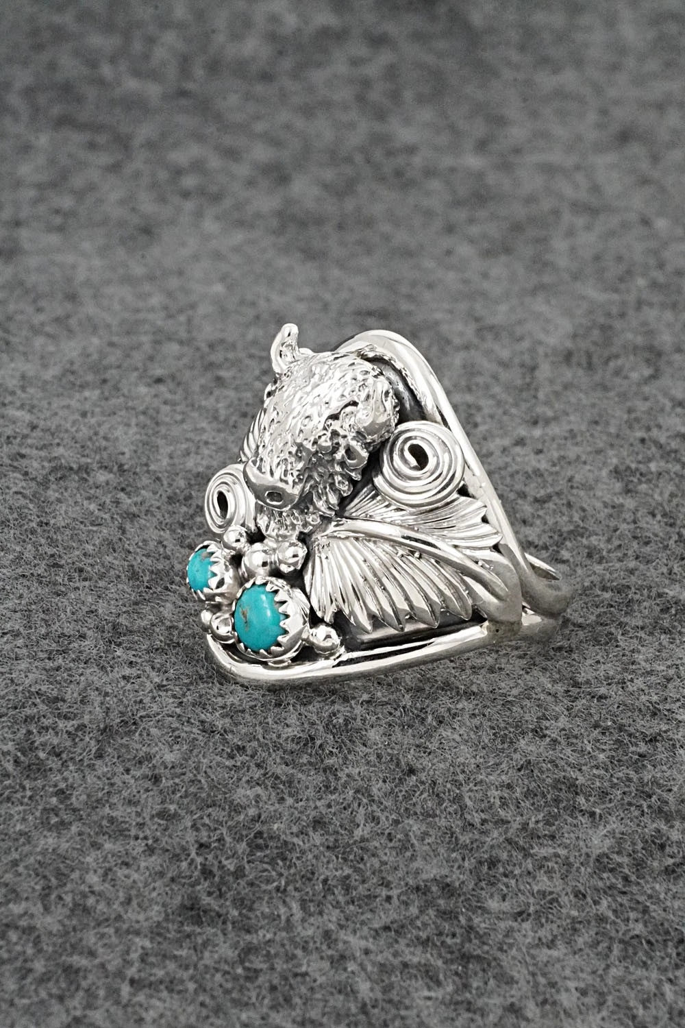 Turquoise & Sterling Silver Ring - Darrell Morgan - Size 13.5