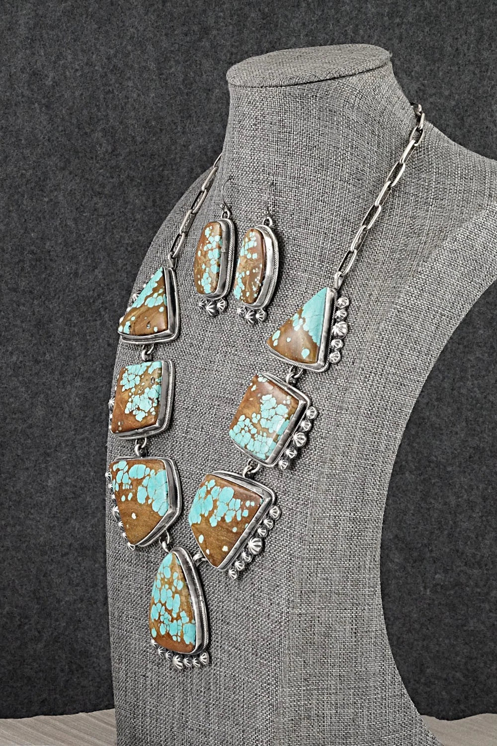 Turquoise & Sterling Silver Necklace and Earrings Set - Bobby Johnson