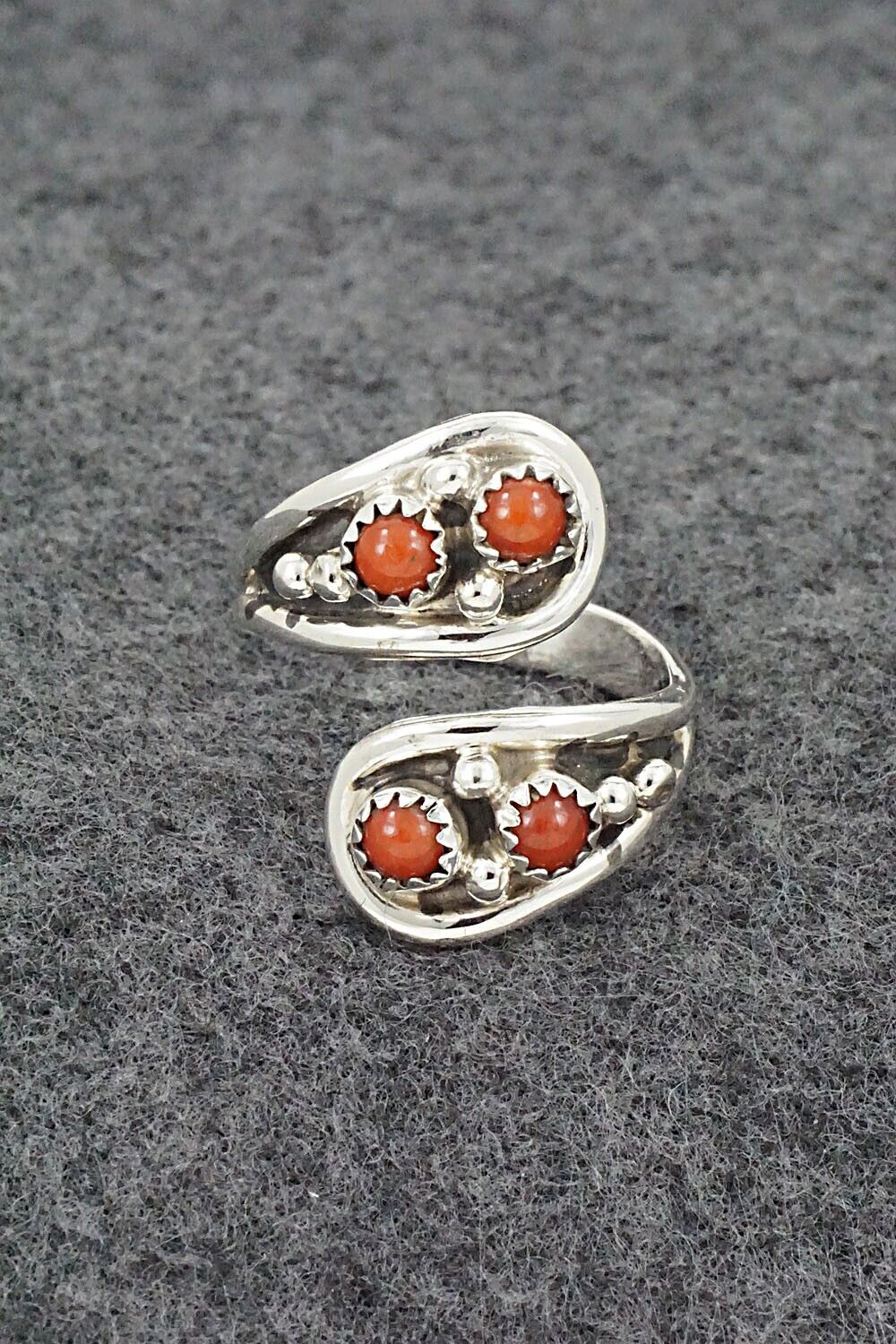 Coral & Sterling Silver Ring - Annette Chiquito - Size 8