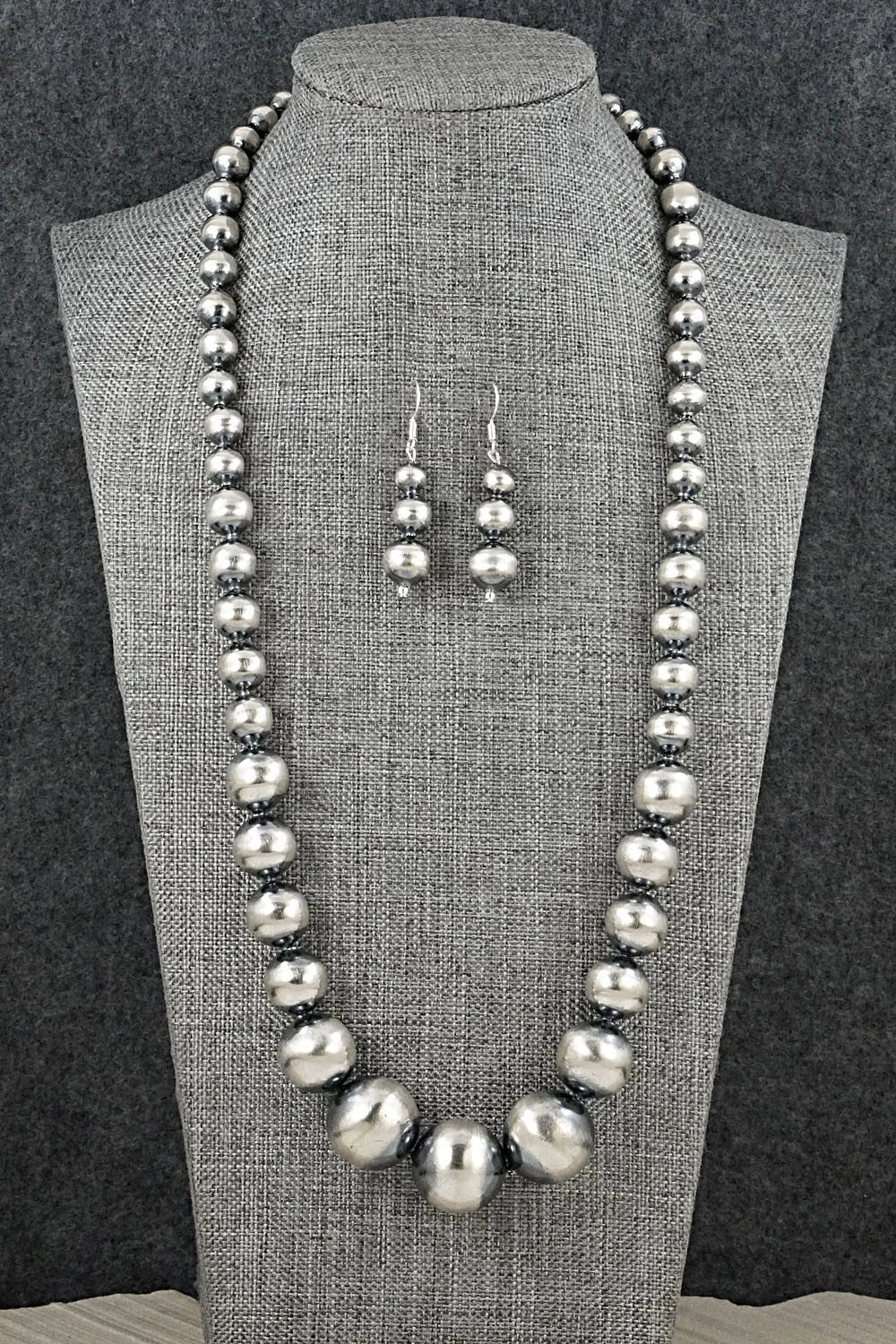 Sterling Silver Navajo Pearl Necklace & Earrings Set - Treva Jim