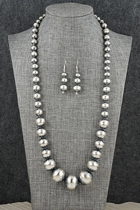 Sterling Silver Navajo Pearl Necklace & Earrings Set - Treva Jim