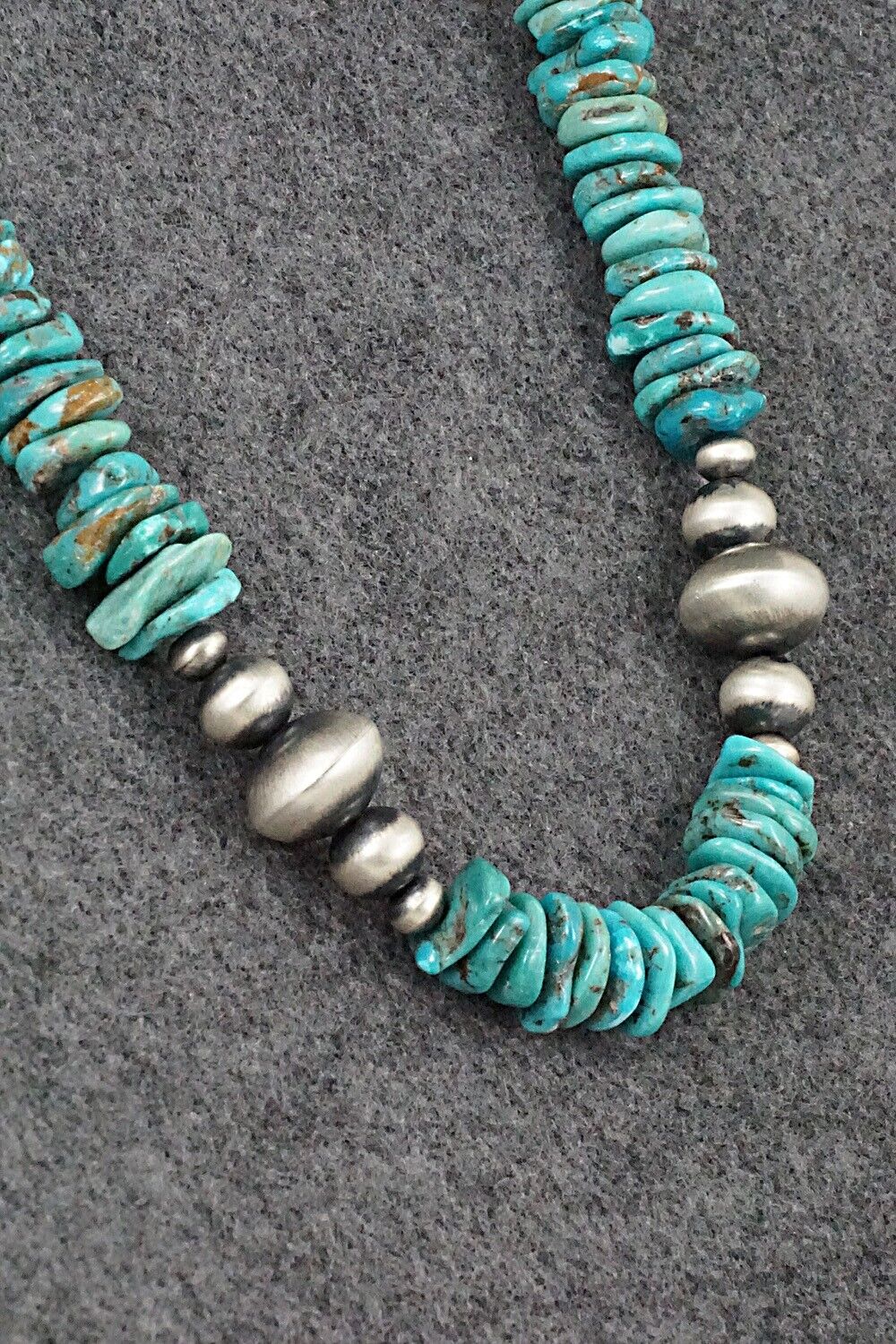 Turquoise & Sterling Silver Necklace 30" - Doreen Jake