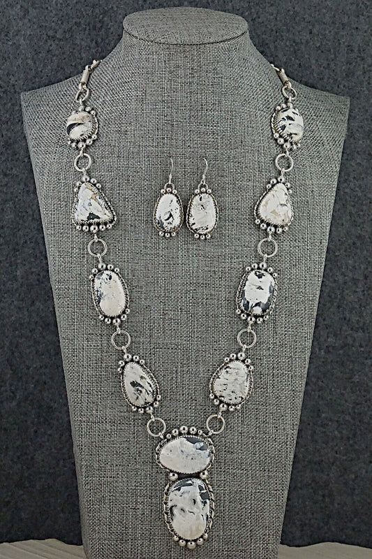 White Buffalo & Sterling Silver Necklace & Earrings Set - Alvin Joe
