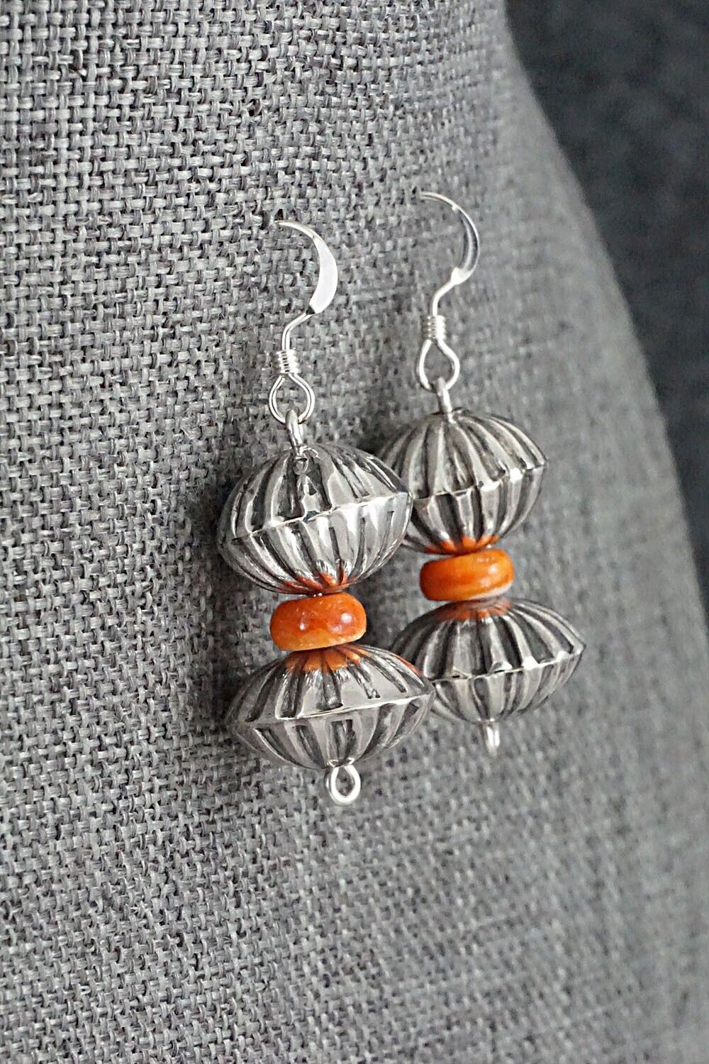 Spiny Oyster & Sterling Silver Navajo Pearl Earrings - Presley Haley