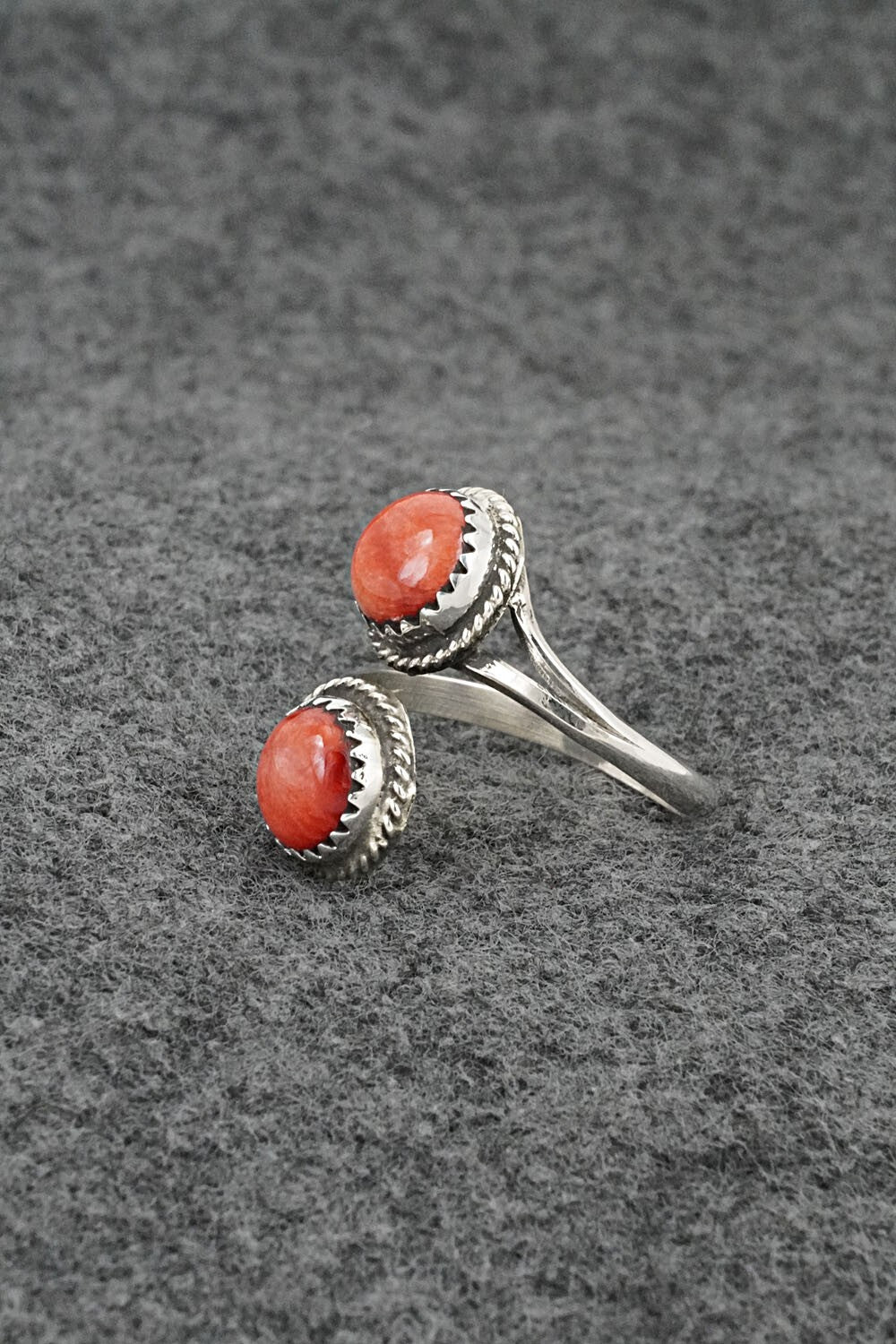 Spiny Oyster & Sterling Silver Ring - Esther White - Size 7 Adj.