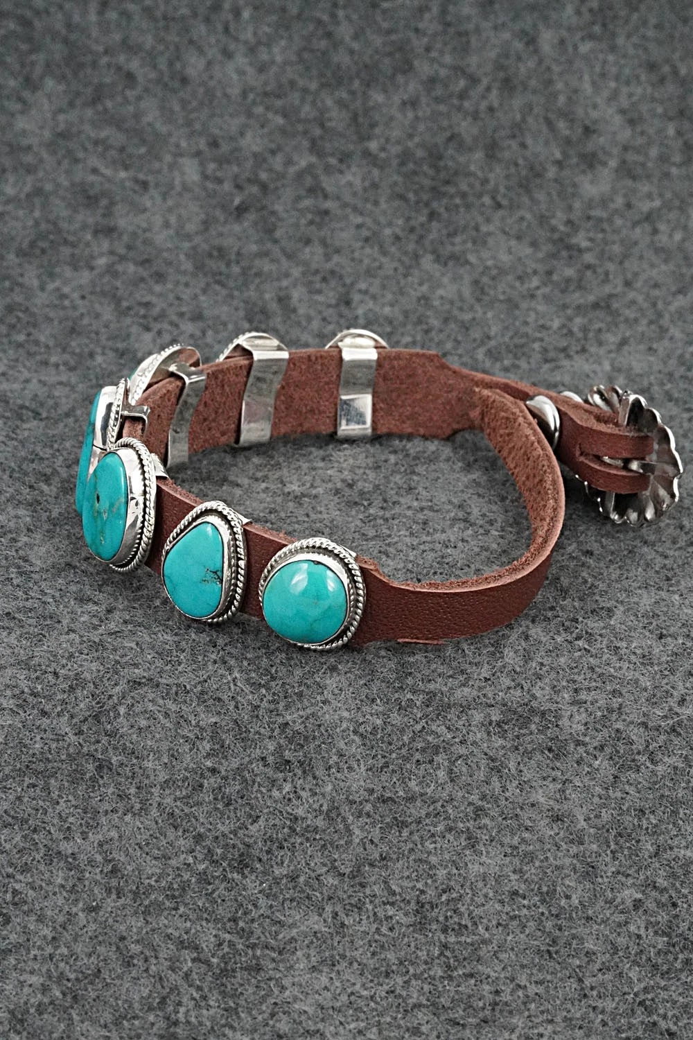 Turquoise, Sterling Silver & Leather Bracelet - Marlene Ramone