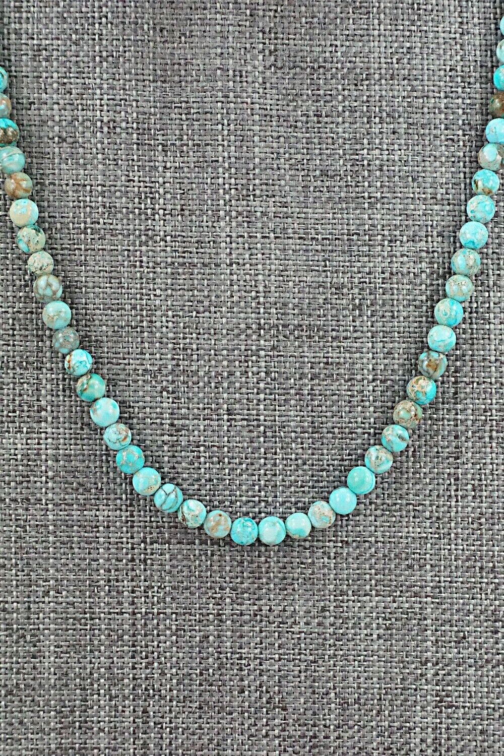 Turquoise, Shell & Sterling Silver Necklace 18" - Ramona Calavaza