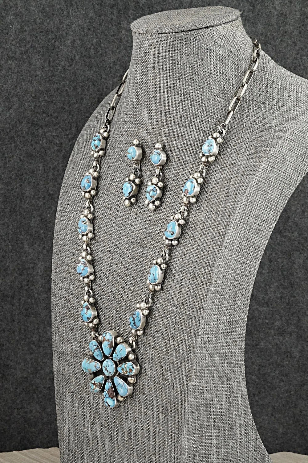 Turquoise & Sterling Silver Necklace and Earrings Set - Kathleen Livingston