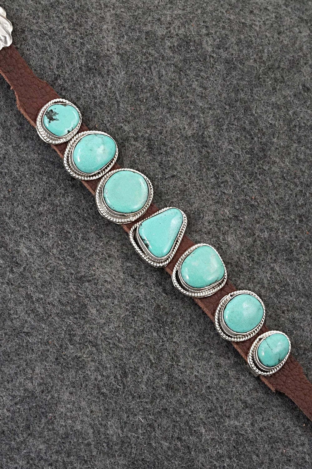 Turquoise, Sterling Silver & Leather Bracelet - Marlene Ramone