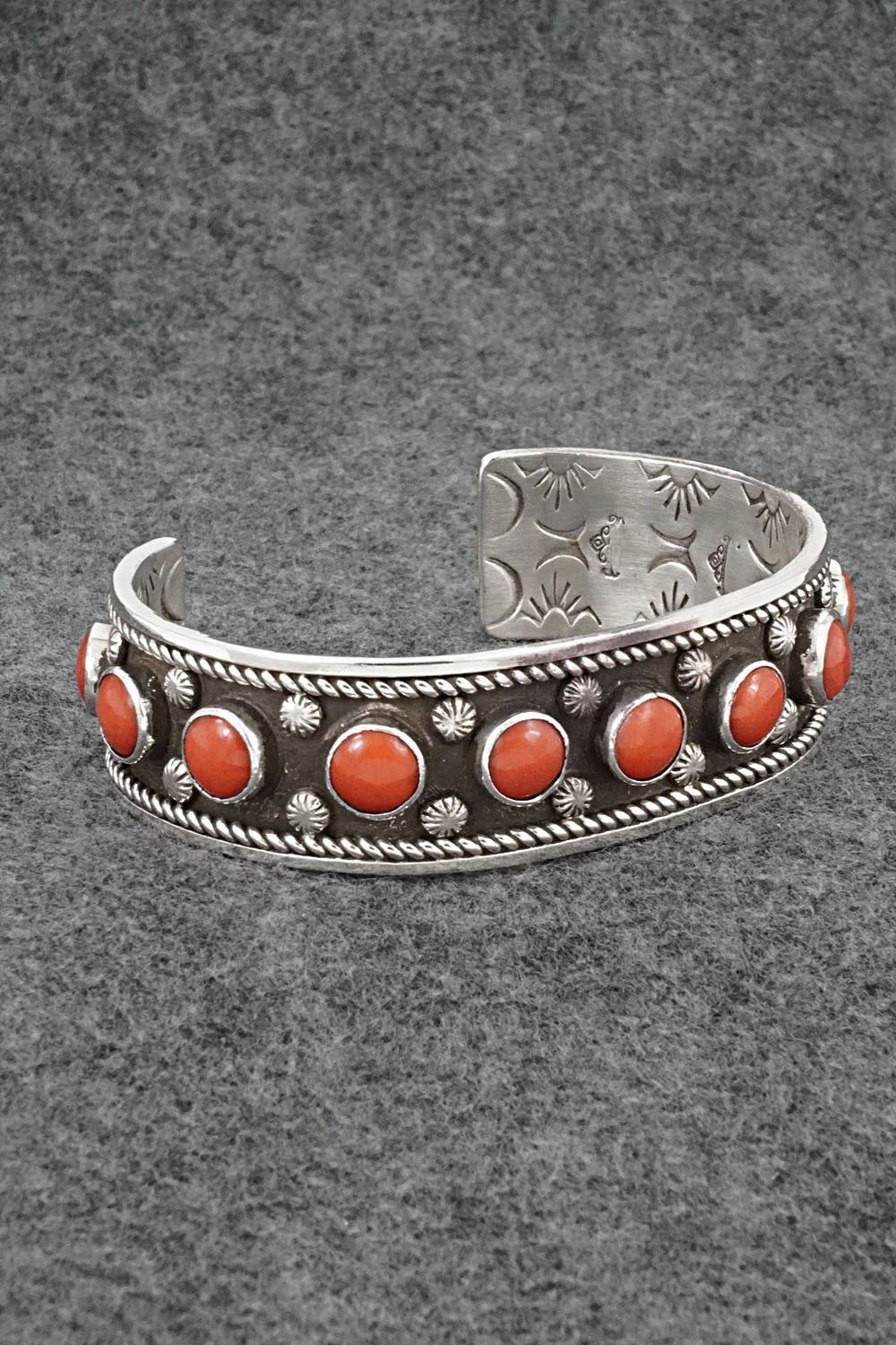 Coral & Sterling Silver Bracelet - Adrian Yazzie