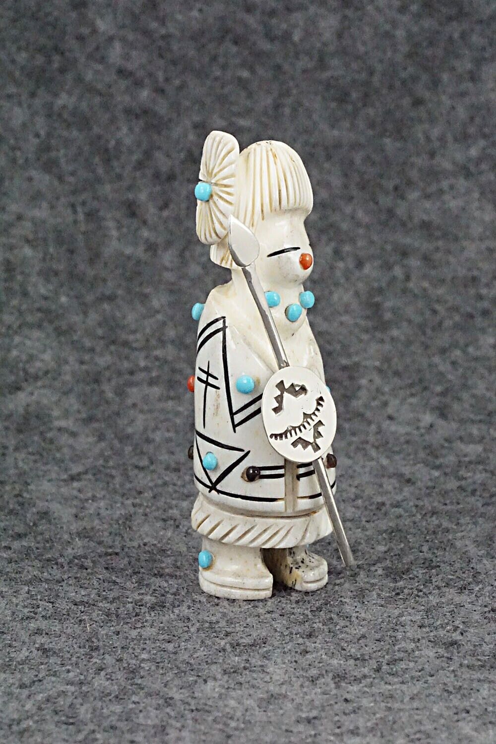 Hunter with Spear & Shield Zuni Fetish Carving - Claudia Peina