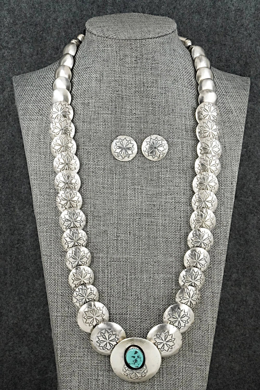 Turquoise & Sterling Silver Necklace and Earrings Set - Tim Thompson