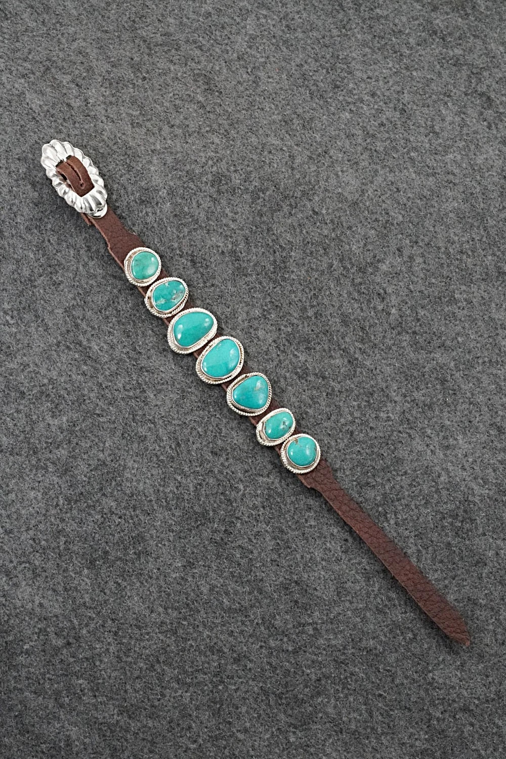 Turquoise, Sterling Silver & Leather Bracelet - Rosita Charlie