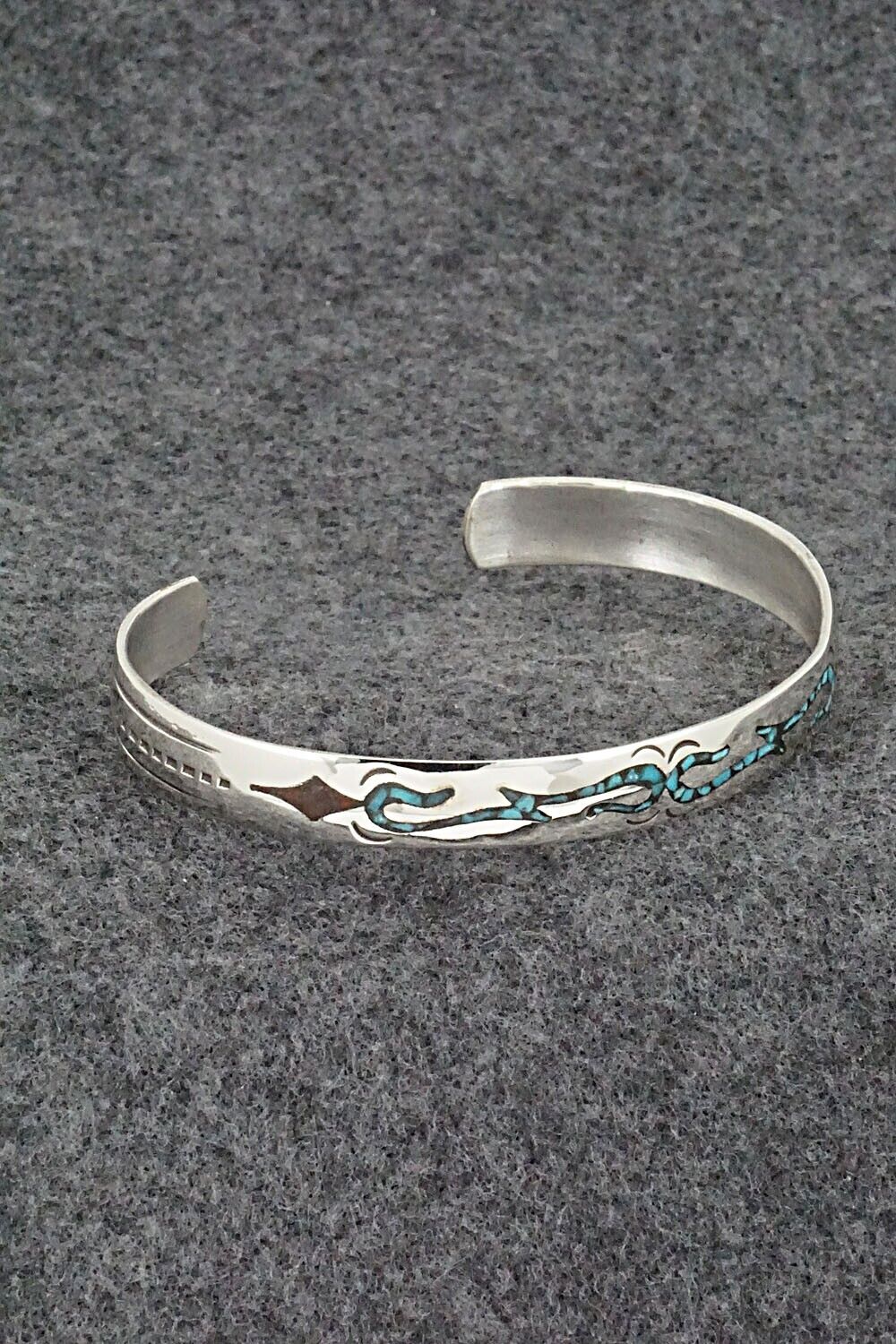 Turquoise, Coral Chip Inlay & Sterling Silver Bracelet - Joleen Yazzie