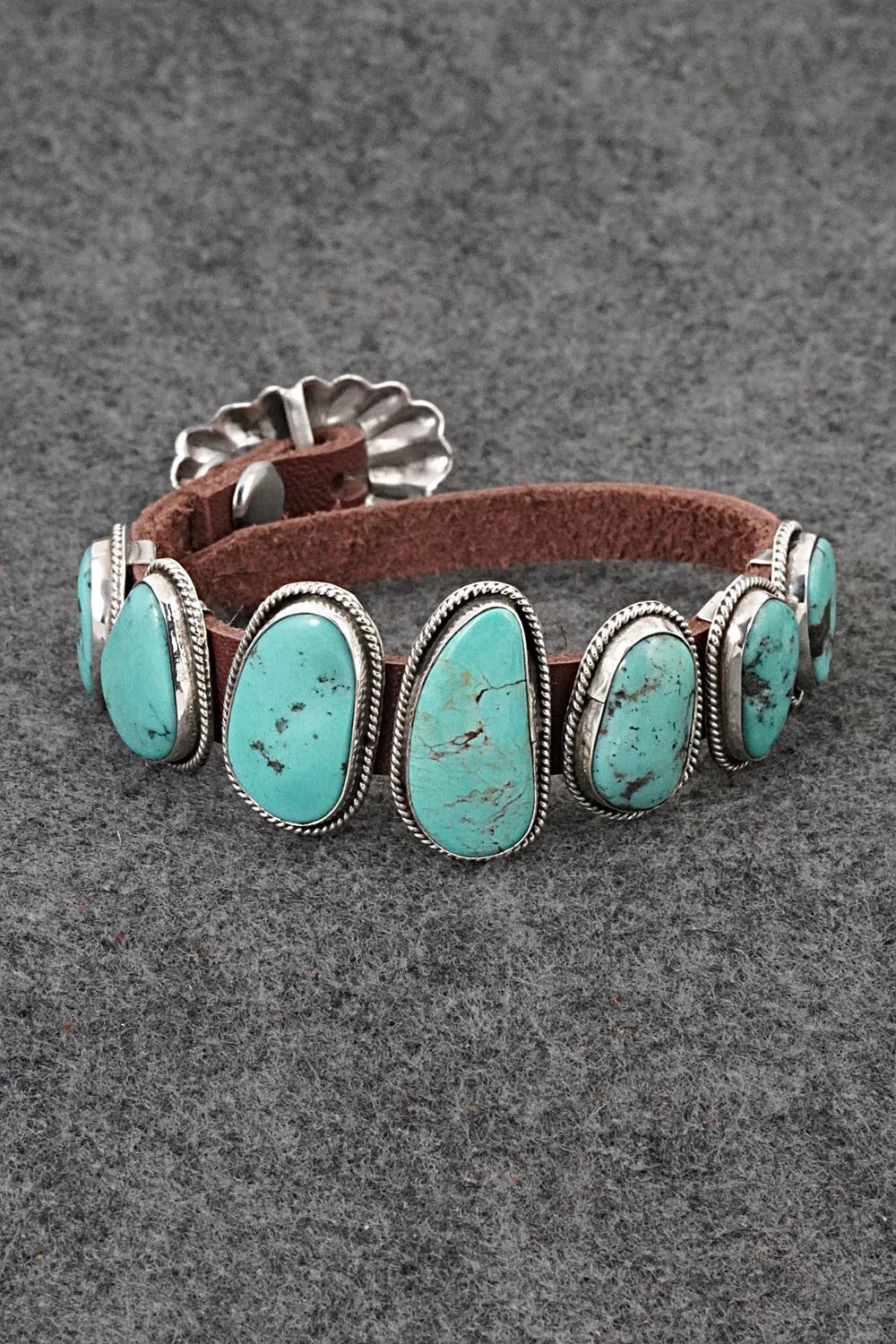 Turquoise, Sterling Silver & Leather Bracelet - Marlene Ramone