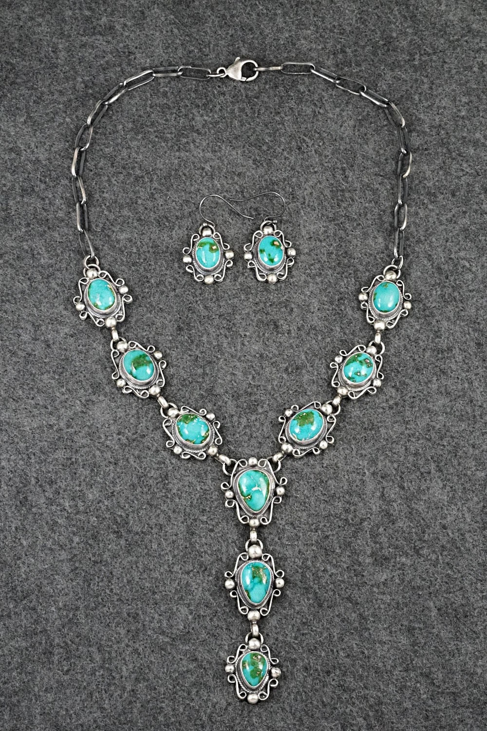 Turquoise & Sterling Silver Necklace and Earrings Set - Kathleen Livingston