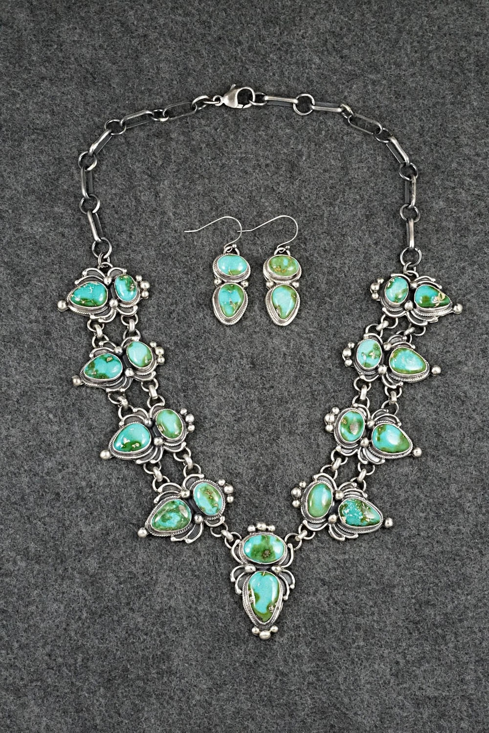 Turquoise & Sterling Silver Necklace and Earrings Set - Kathleen Livingston