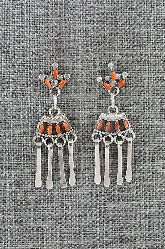 Coral & Sterling Silver Earrings - Rosa Fambrough