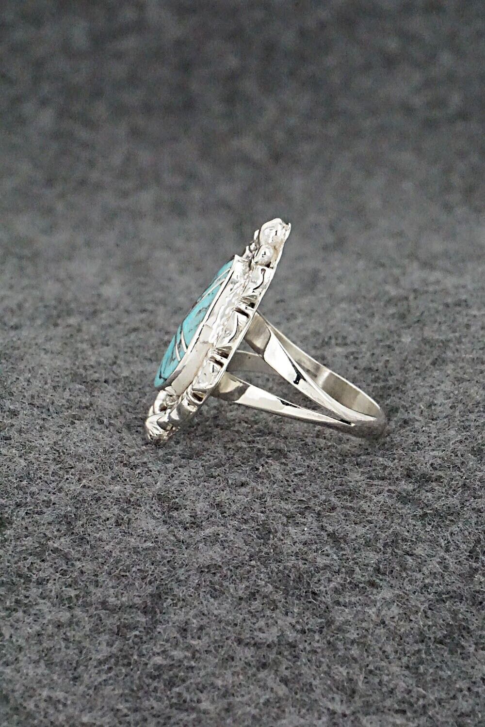 Turquoise & Sterling Silver Inlay Ring - James Manygoats - Size 6.5