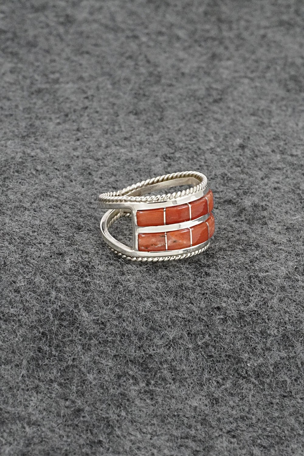 Coral and Sterling Silver Ring - Bruce Johnson - Size 8.25