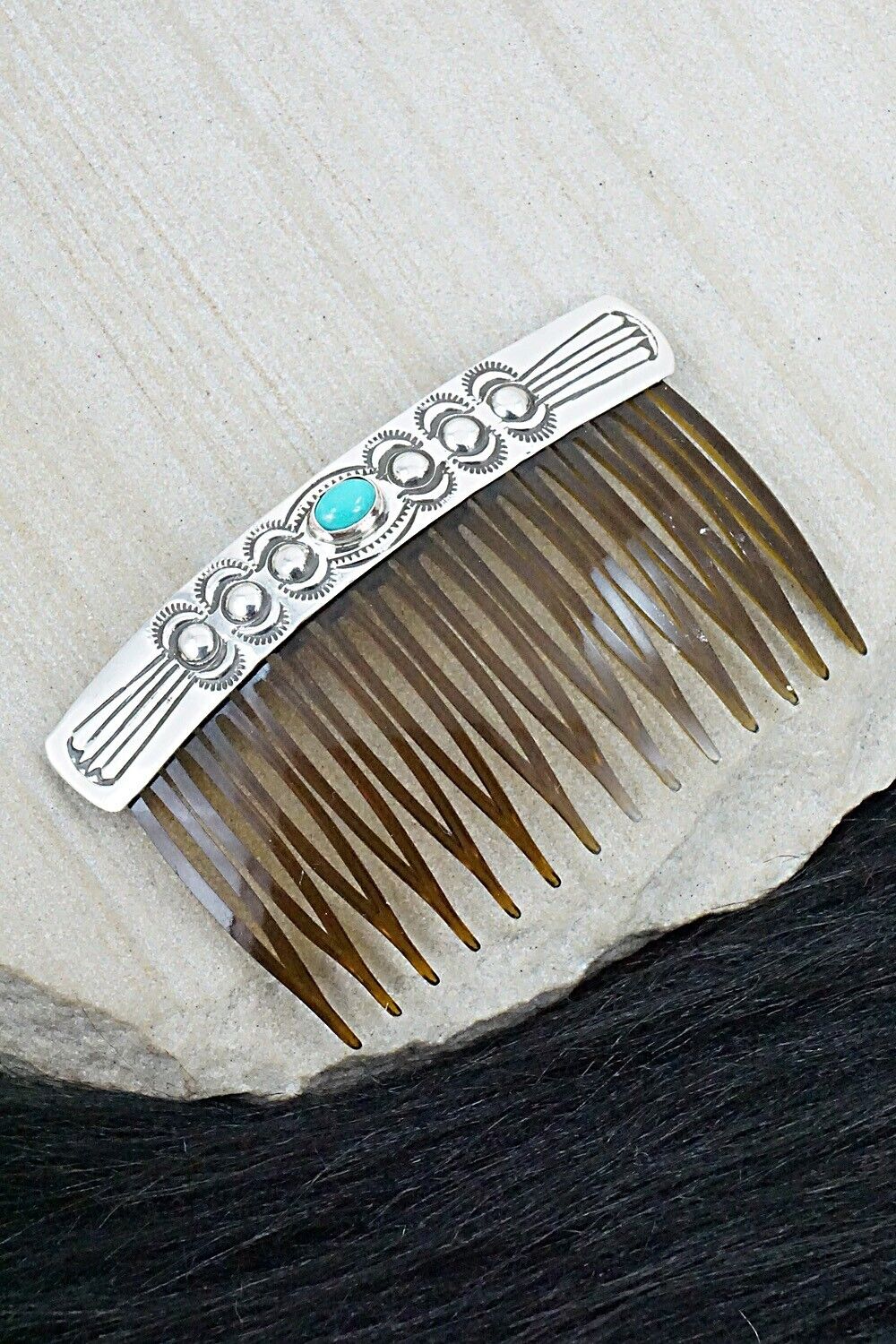 Turquoise & Sterling Silver Hair Combs - Jennie Blackgoat