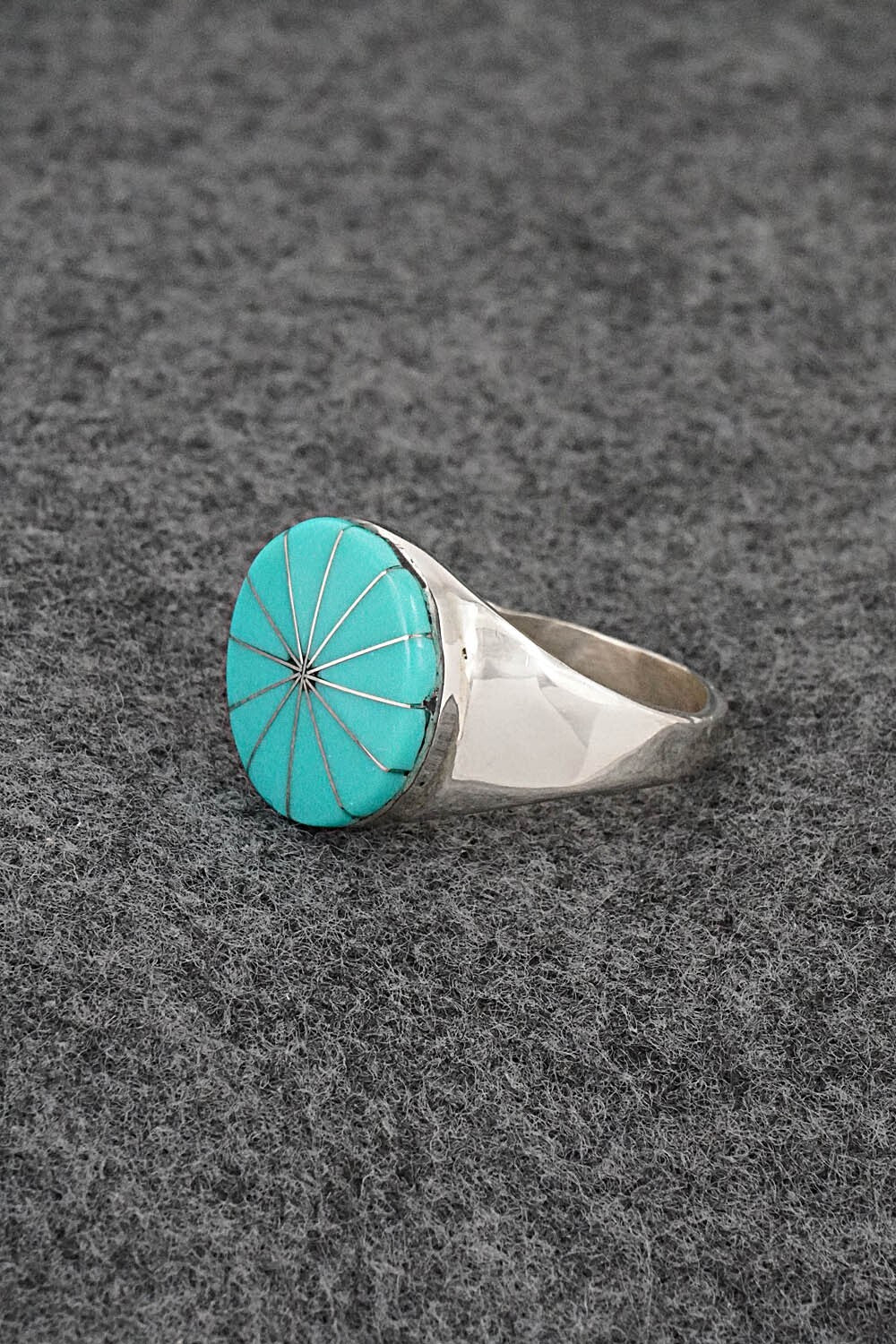 Turquoise & Sterling Silver Inlay Ring - Johnson Laweka - Size 10.5