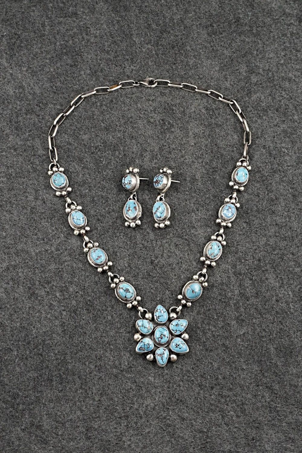 Turquoise & Sterling Silver Necklace and Earrings Set - Kathleen Livingston