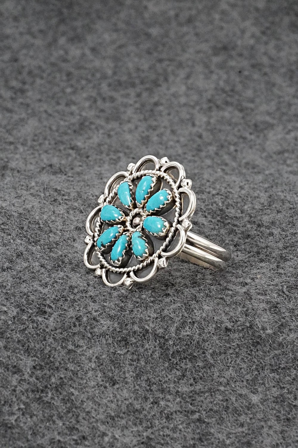 Turquoise & Sterling Silver Ring - Gerald Mitchell - Size Adjustable