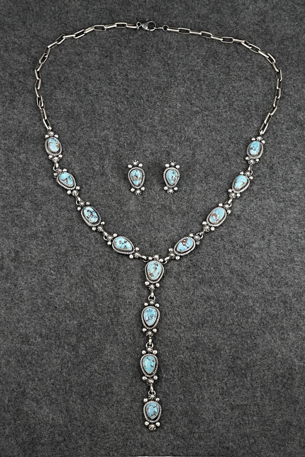 Turquoise & Sterling Silver Necklace and Earrings Set - Darrin Livingston